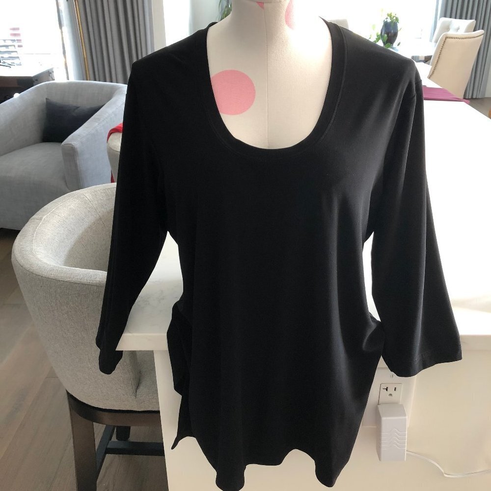 Sympli The Best Casual U Neck 3/4 Sleeve Polyester Spandex Blend Top Black Sz L